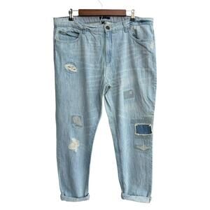 Tommy Hilfiger Women Light Wash Whiskered Boyfriend Patched Jeans Size 16